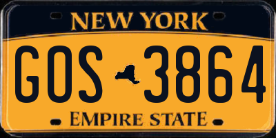 NY license plate GOS3864