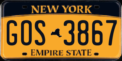 NY license plate GOS3867