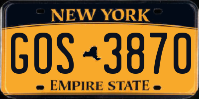 NY license plate GOS3870