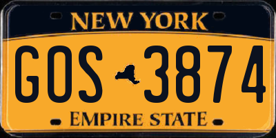 NY license plate GOS3874
