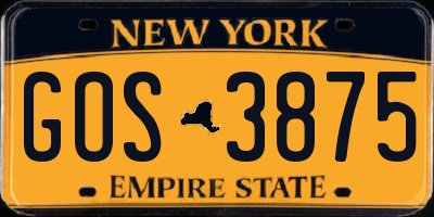 NY license plate GOS3875