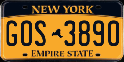 NY license plate GOS3890