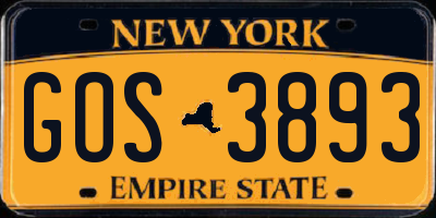 NY license plate GOS3893