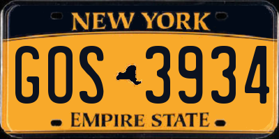 NY license plate GOS3934
