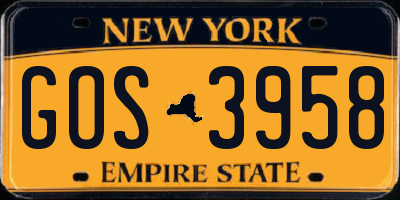 NY license plate GOS3958