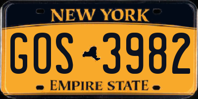 NY license plate GOS3982