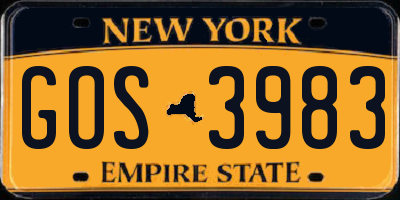 NY license plate GOS3983