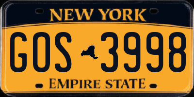 NY license plate GOS3998