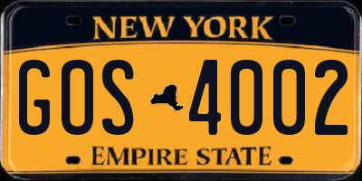 NY license plate GOS4002