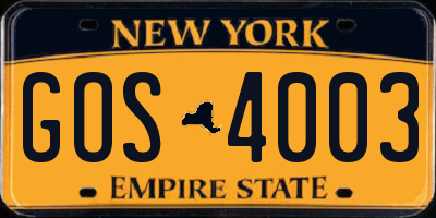 NY license plate GOS4003