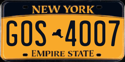 NY license plate GOS4007