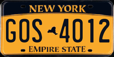 NY license plate GOS4012