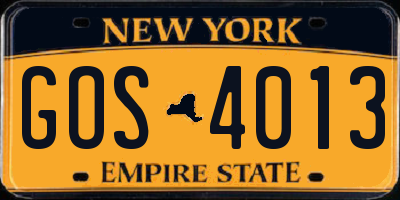 NY license plate GOS4013