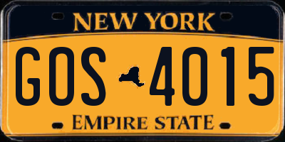 NY license plate GOS4015