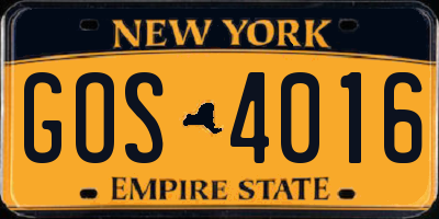 NY license plate GOS4016