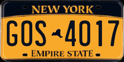 NY license plate GOS4017