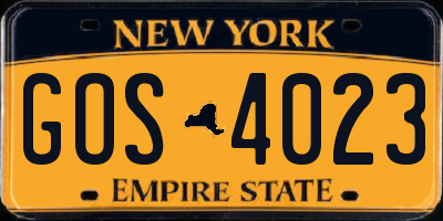 NY license plate GOS4023