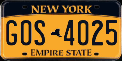 NY license plate GOS4025