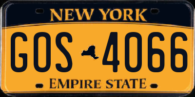 NY license plate GOS4066