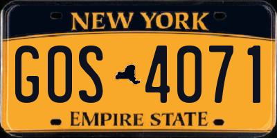 NY license plate GOS4071