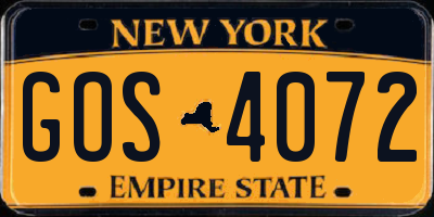 NY license plate GOS4072