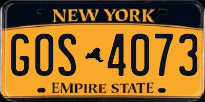 NY license plate GOS4073