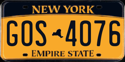 NY license plate GOS4076