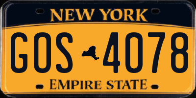 NY license plate GOS4078