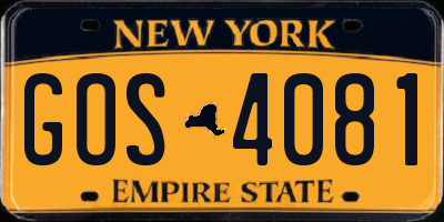 NY license plate GOS4081