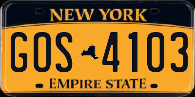 NY license plate GOS4103