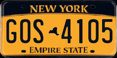 NY license plate GOS4105