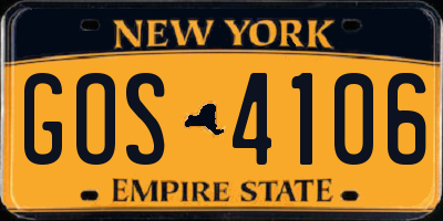 NY license plate GOS4106
