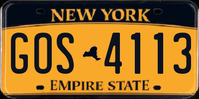 NY license plate GOS4113