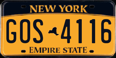 NY license plate GOS4116
