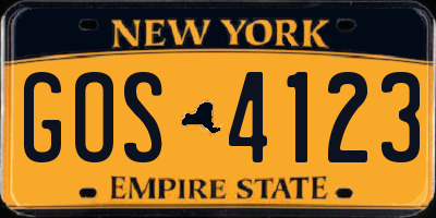 NY license plate GOS4123