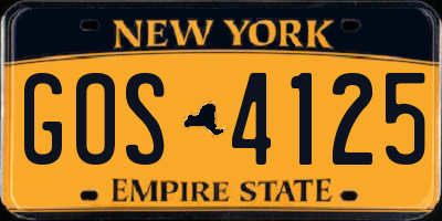 NY license plate GOS4125