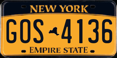 NY license plate GOS4136