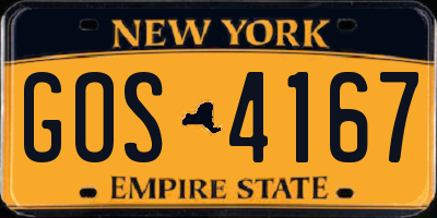 NY license plate GOS4167