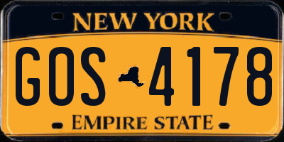 NY license plate GOS4178