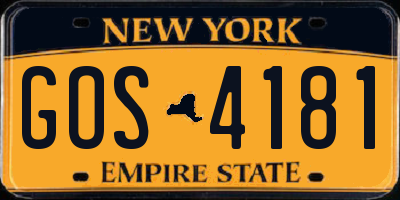 NY license plate GOS4181