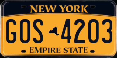 NY license plate GOS4203