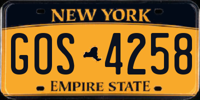 NY license plate GOS4258