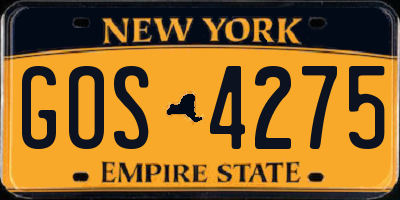 NY license plate GOS4275