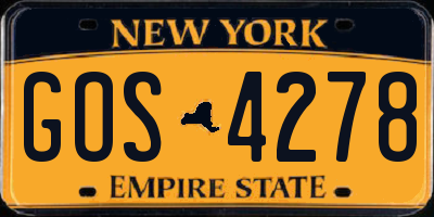 NY license plate GOS4278