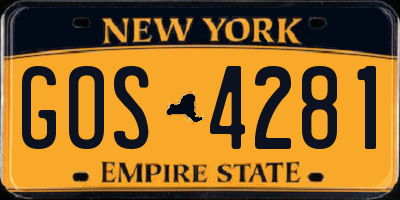 NY license plate GOS4281