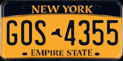 NY license plate GOS4355