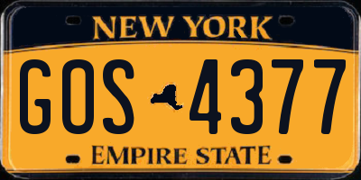 NY license plate GOS4377