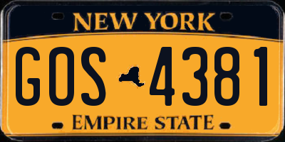 NY license plate GOS4381