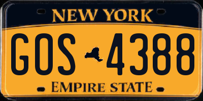 NY license plate GOS4388