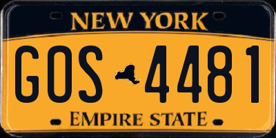 NY license plate GOS4481